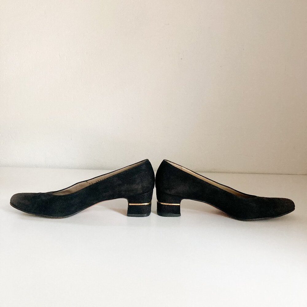 Ferragamo Black Suede 'Cinzia' Block Heel Shoes, Women S 7